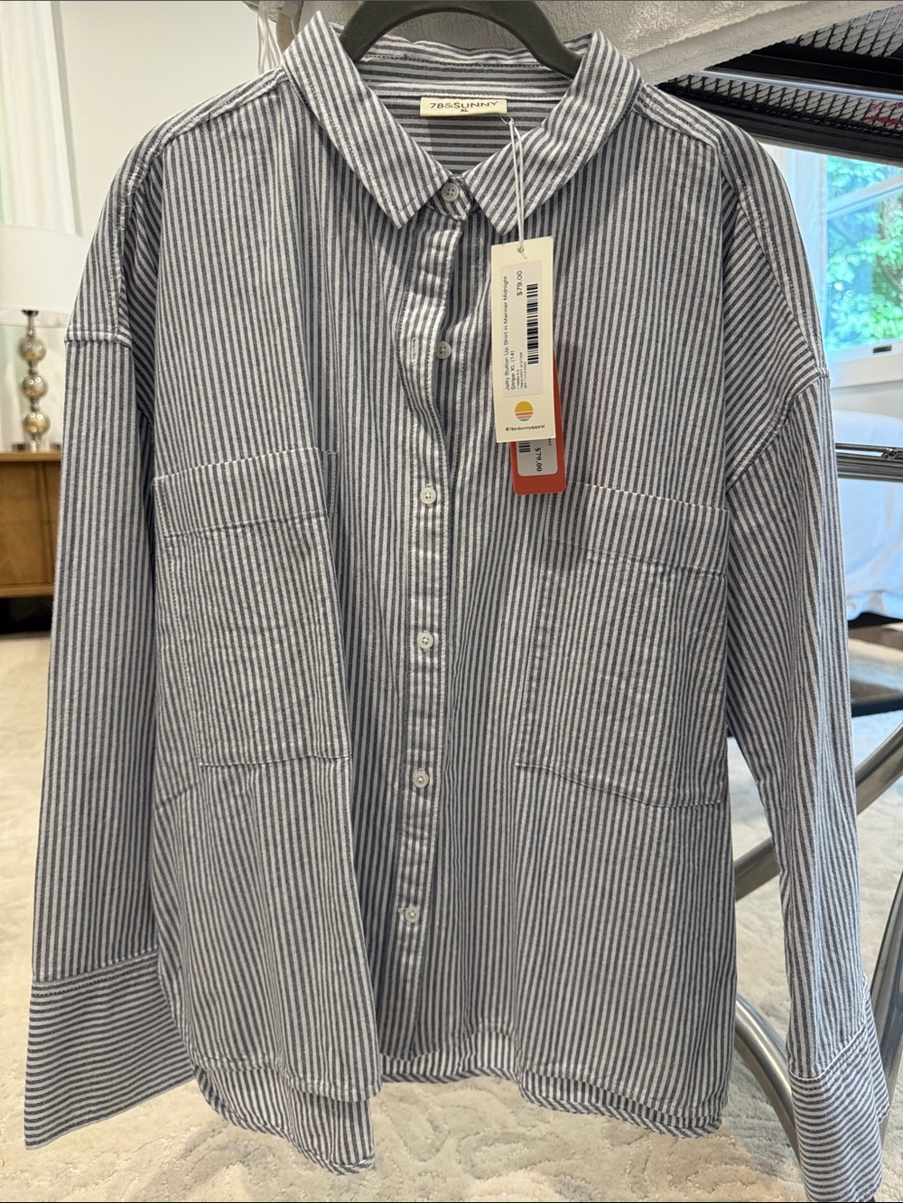 Navy and White Striped Button-Down Shirt